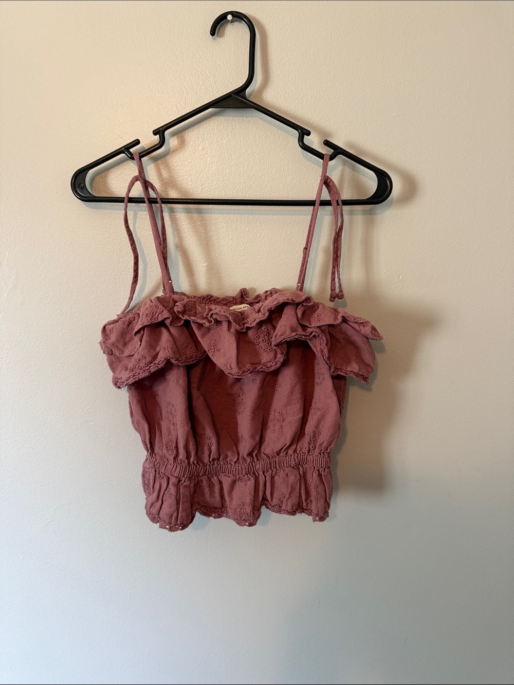 American Eagle Outfitters Dusty Rose Ruffled Eyelet Smocked Cami